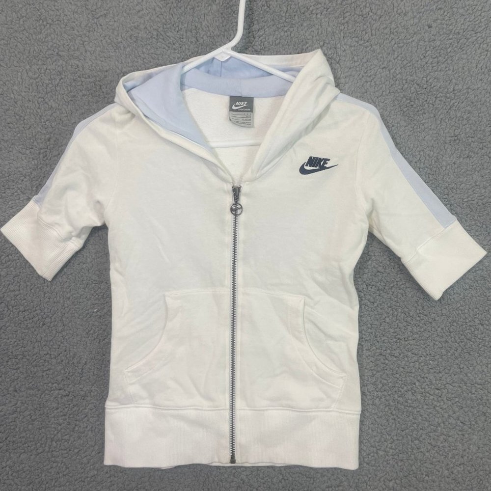 Nike Jacket Half Sleeve Hoodie Girls Large White Lightweight Sweater Jacket